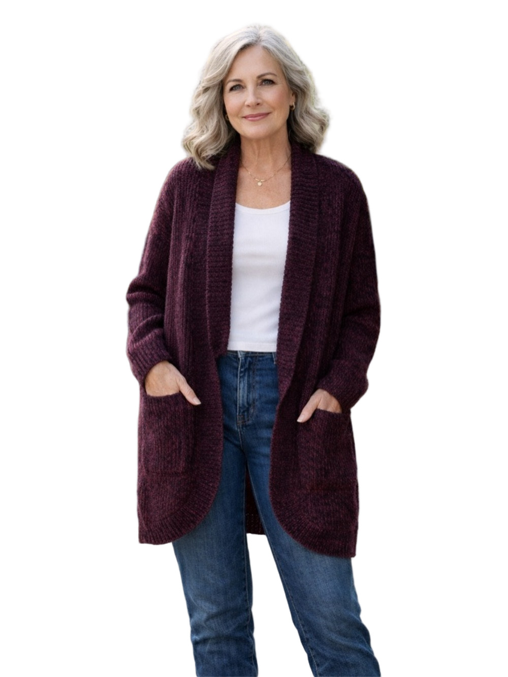 nicole sabbatini Women's oversized fuzzy Burgundy Sweater Cardigan with pockets